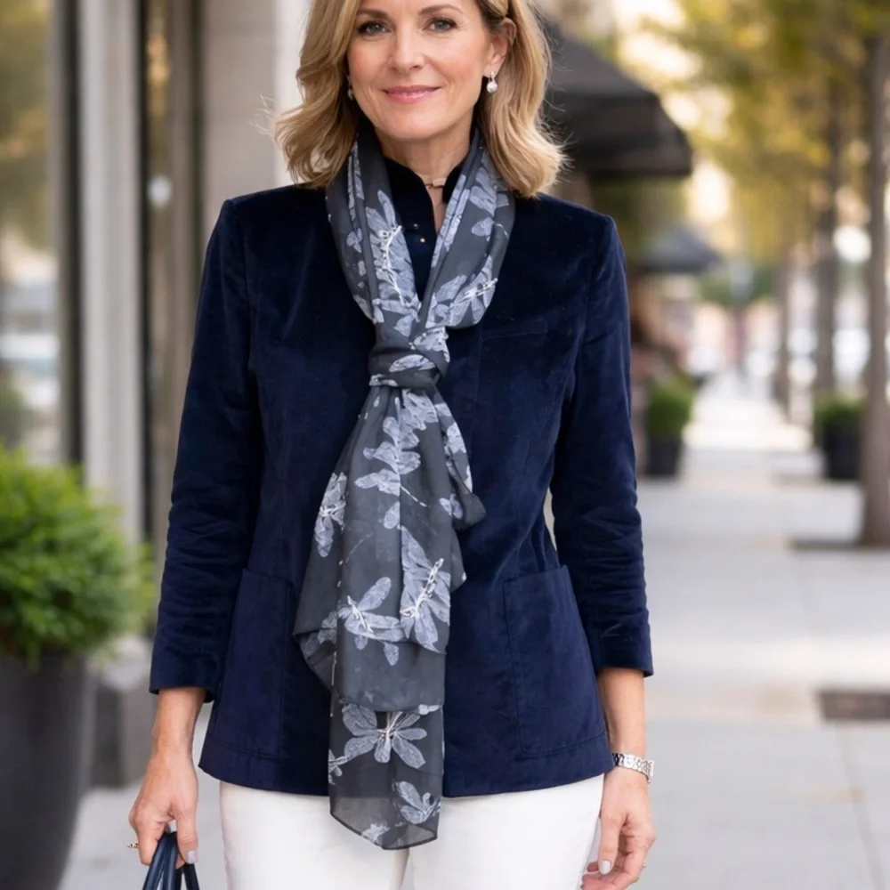 NEW Black & Ivory Leaf Print Scarf | Versatile | Lightweight Year Round